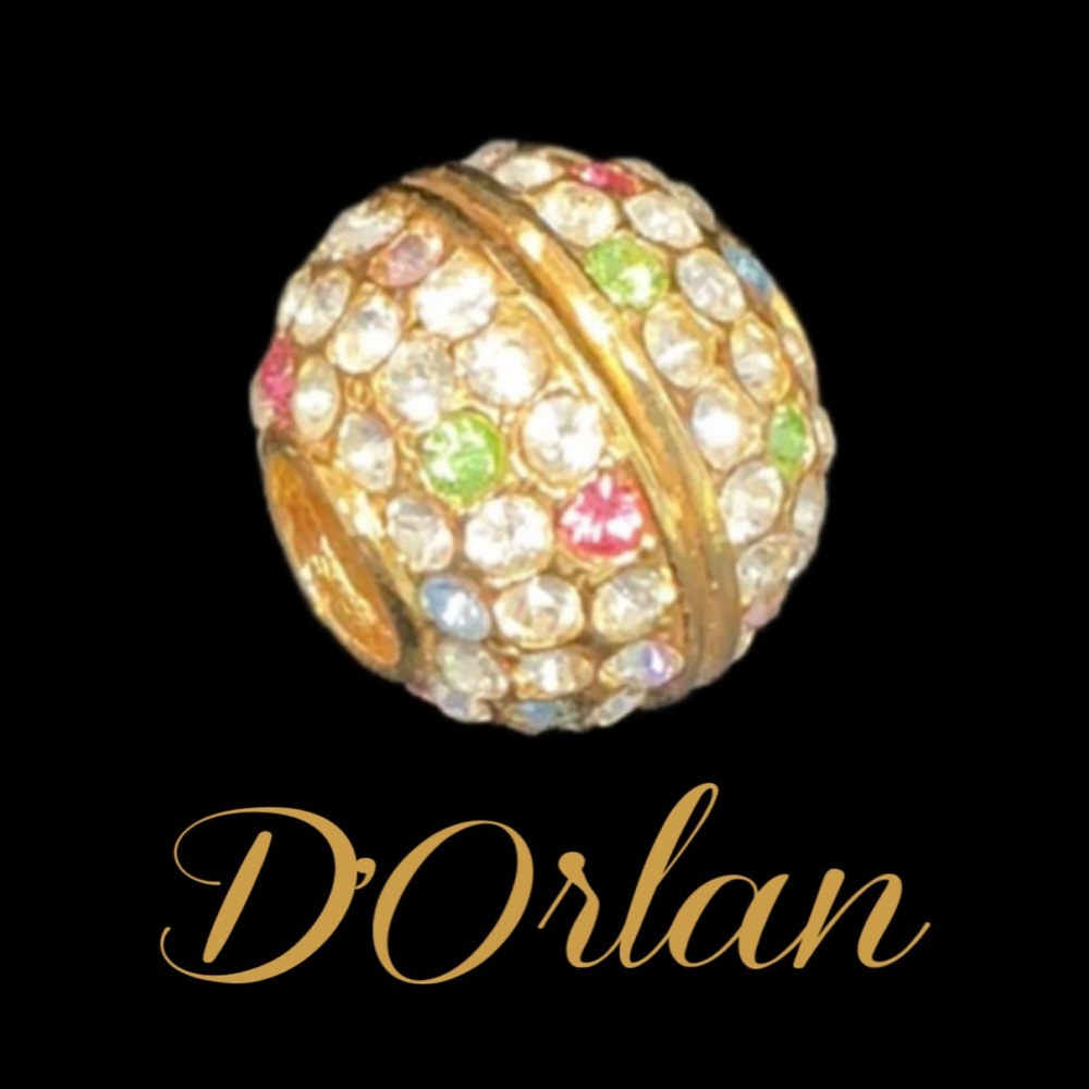 D’ORLAN Vintage Gold Tone Sphere Pendant Covered with Swarovski Crystals